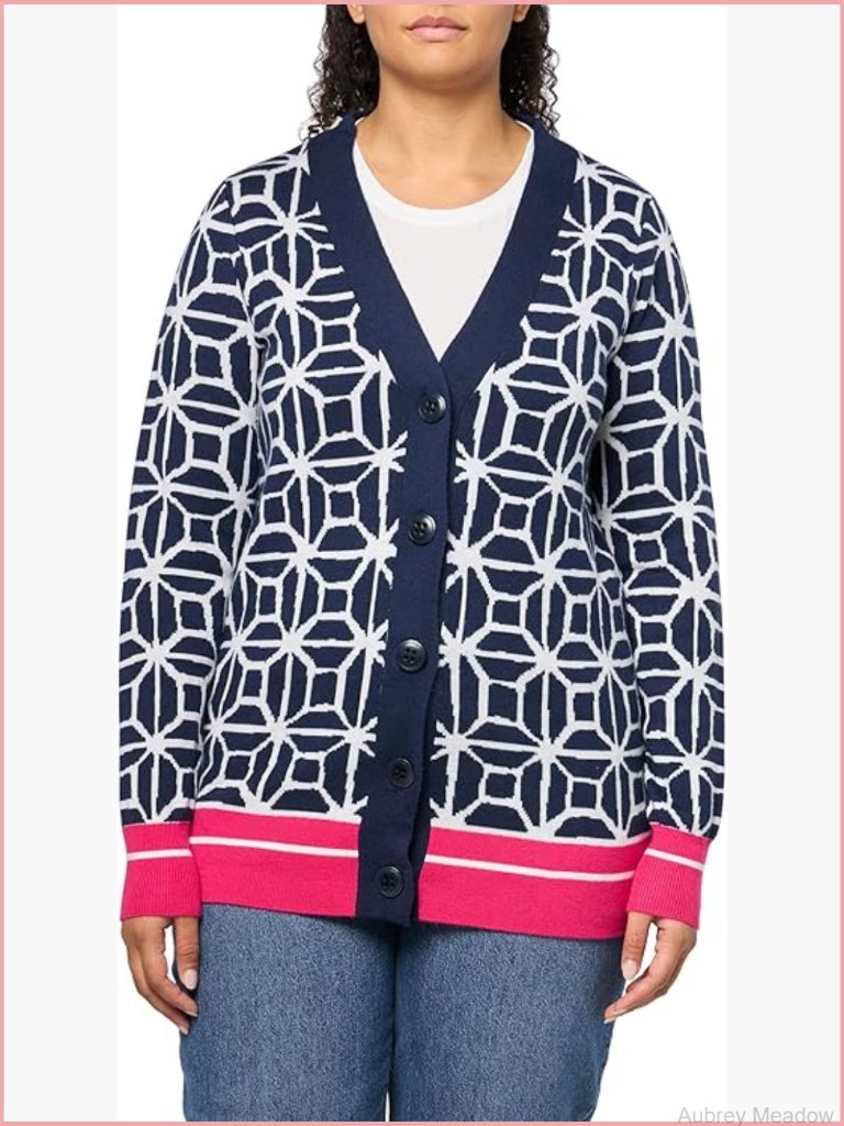 Patterned Button Front Long Sleeve Cardigan Sweater